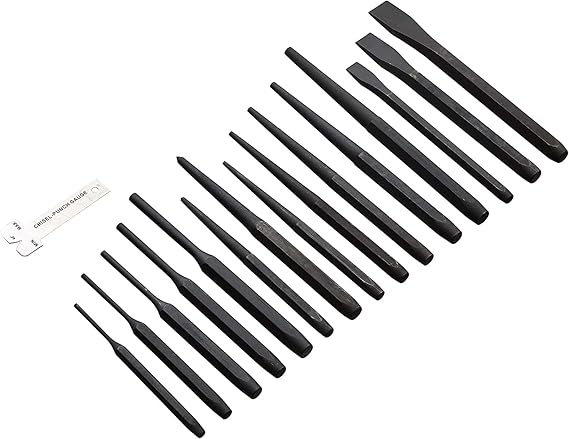 Amazon Basics 16-Piece Chrome Vanadium Steel Punch and Chisel Set with Storage Pouch image 2