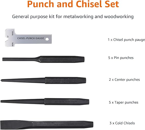 Amazon Basics 16-Piece Chrome Vanadium Steel Punch and Chisel Set with Storage Pouch image 3