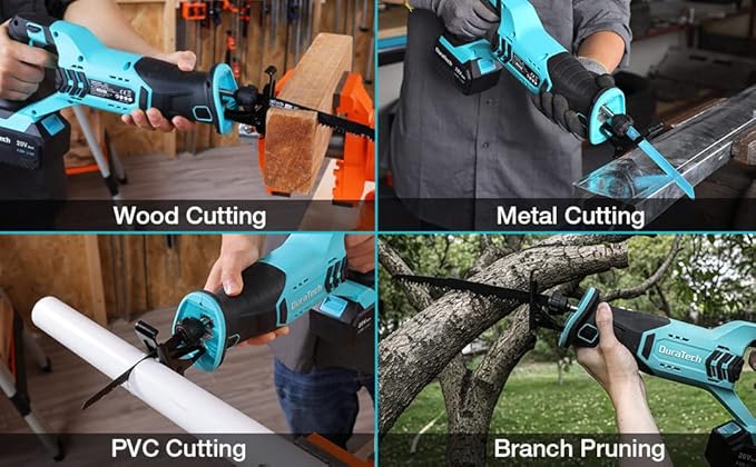DURATECH Cordless Reciprocating Saw with 20V 4.0Ah Li-Ion Battery, 3000SPM, 7/8" Stroke Length, Variable Speed, Tool-Free Blade Change, 4 Saw Blades for Wood & Metal Cutting image 6