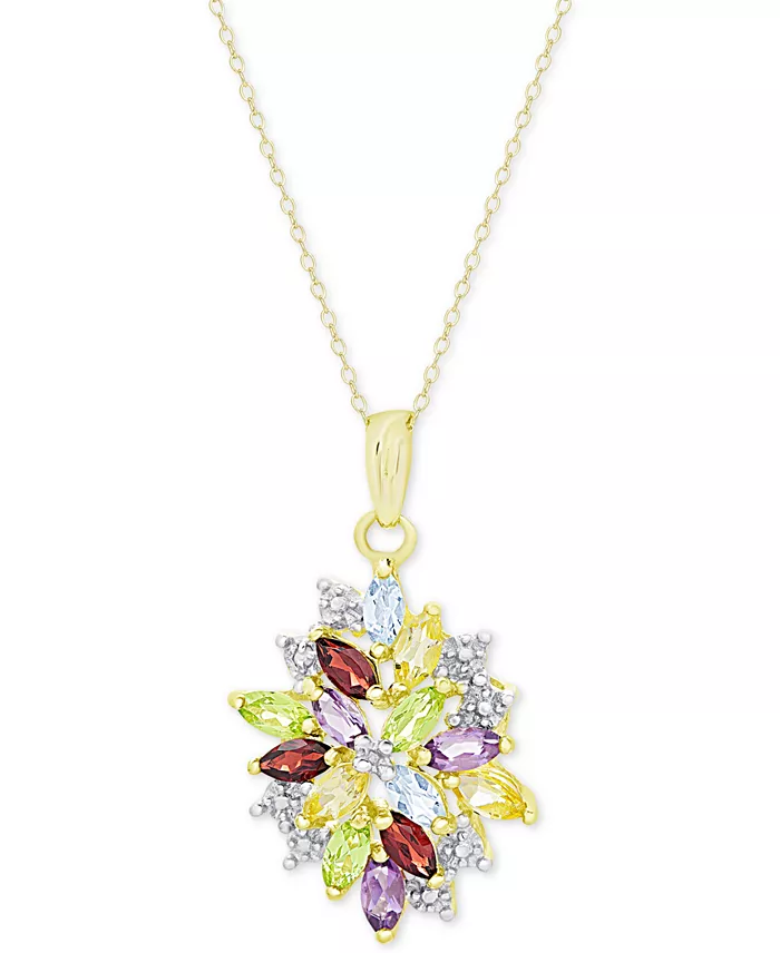 Multi-Gemstone (2-1/8 ct. t.w.) and Diamond Accent Cluster Pendant Necklace in 18k Gold-Plated Sterling Silver image 1