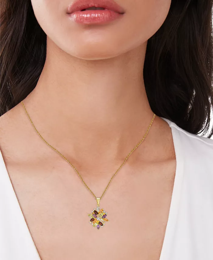 Multi-Gemstone (2-1/8 ct. t.w.) and Diamond Accent Cluster Pendant Necklace in 18k Gold-Plated Sterling Silver image 2
