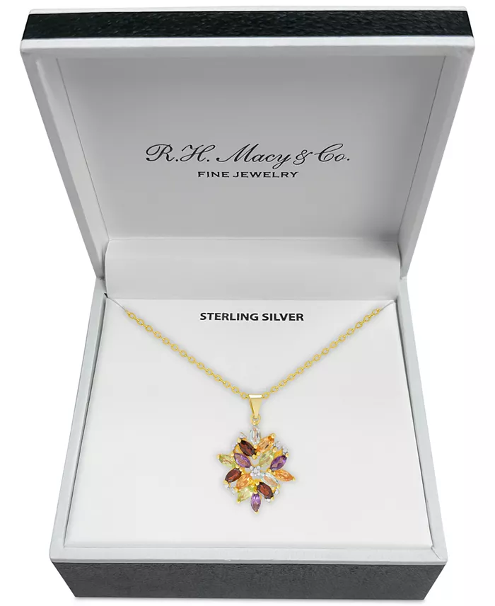 Multi-Gemstone (2-1/8 ct. t.w.) and Diamond Accent Cluster Pendant Necklace in 18k Gold-Plated Sterling Silver image 3