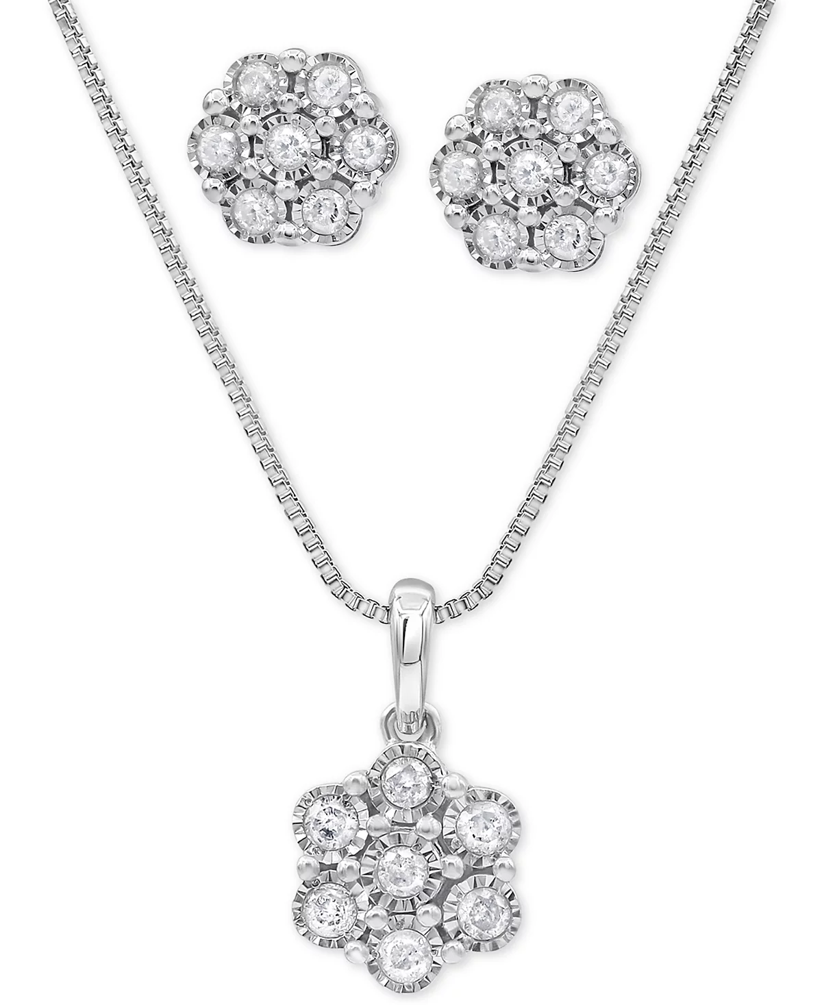 Macy's 2-Pc. Set Diamond Cluster Pendant Necklace & Matching Stud Earrings (1/2 ct. t.w.) in Sterling Silver image 1