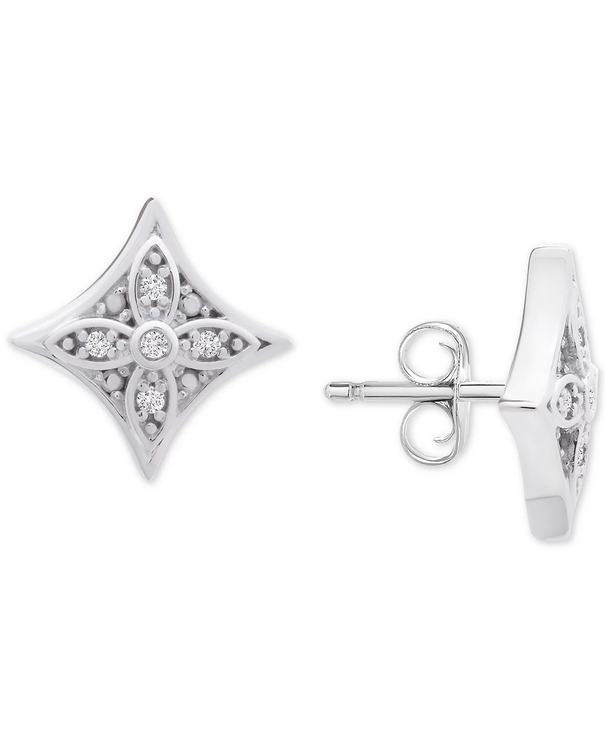 Macy's Diamond Star Stud Earrings (1/10 ct. t.w.) in Sterling Silver image 1