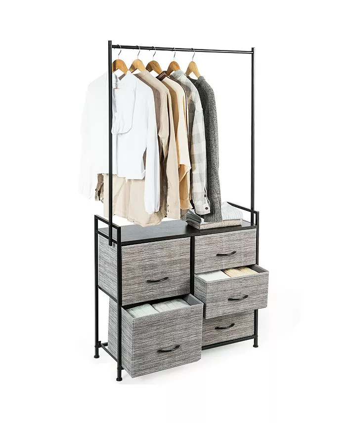  Ecooso 5 Fabric Drawers Dresser with Metal Frame and Wooden Top Shipped and sold by Kuyotq image 1