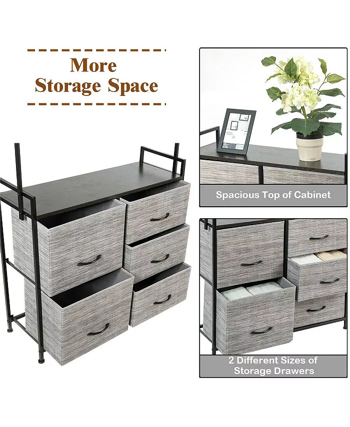  Ecooso 5 Fabric Drawers Dresser with Metal Frame and Wooden Top Shipped and sold by Kuyotq image 3