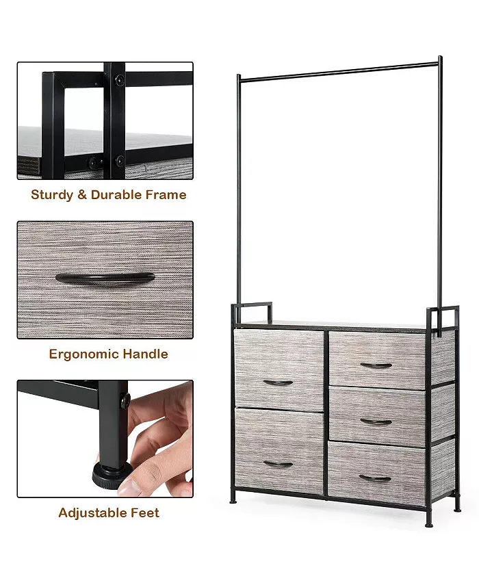  Ecooso 5 Fabric Drawers Dresser with Metal Frame and Wooden Top Shipped and sold by Kuyotq image 5