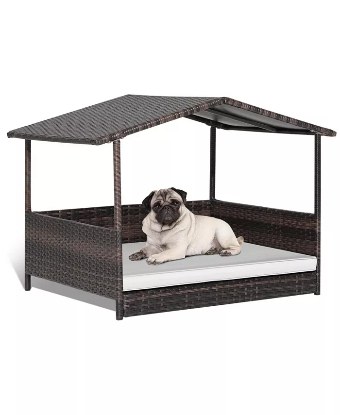  Ecooso Wicker Outdoor Dog House with Weatherproof Roof Shipped and sold by Kuyotq image 1