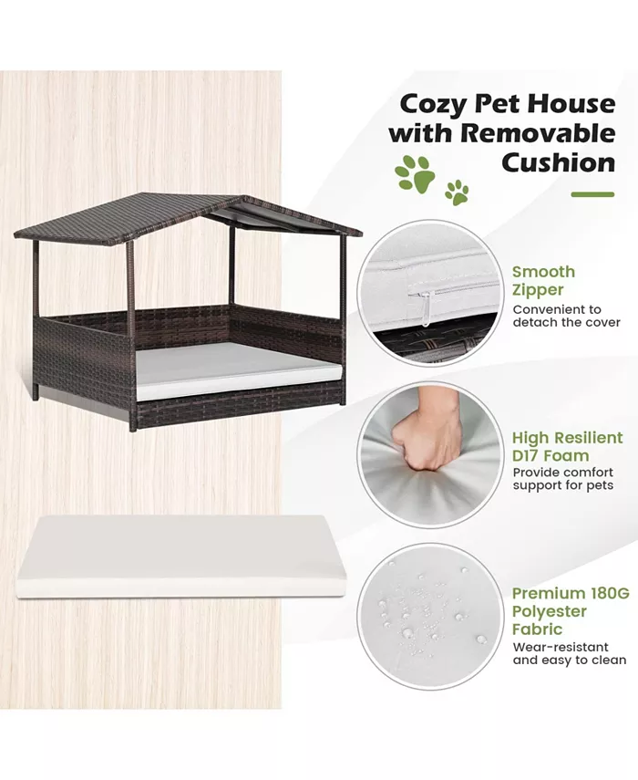  Ecooso Wicker Outdoor Dog House with Weatherproof Roof Shipped and sold by Kuyotq image 5