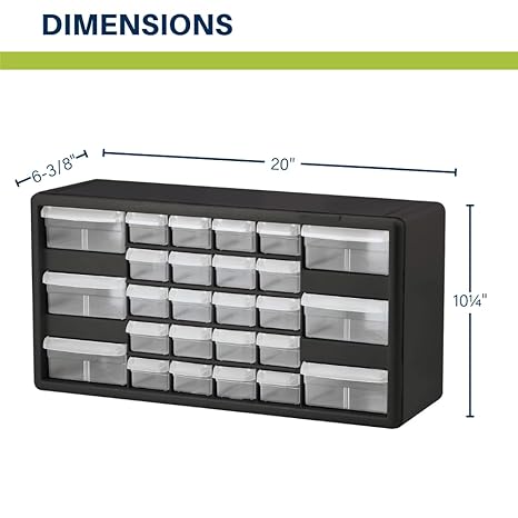 Akro-Mils 26-Drawer Plastic Drawer Storage Cabinet for Garage Organization, Bead Organizer, Building Bricks Storage, Teacher Toolbox, Makeup Organizer, 20-Inch W x 6-Inch D x 10-Inch H, 10126 Black image 3