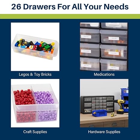 Akro-Mils 26-Drawer Plastic Drawer Storage Cabinet for Garage Organization, Bead Organizer, Building Bricks Storage, Teacher Toolbox, Makeup Organizer, 20-Inch W x 6-Inch D x 10-Inch H, 10126 Black image 5