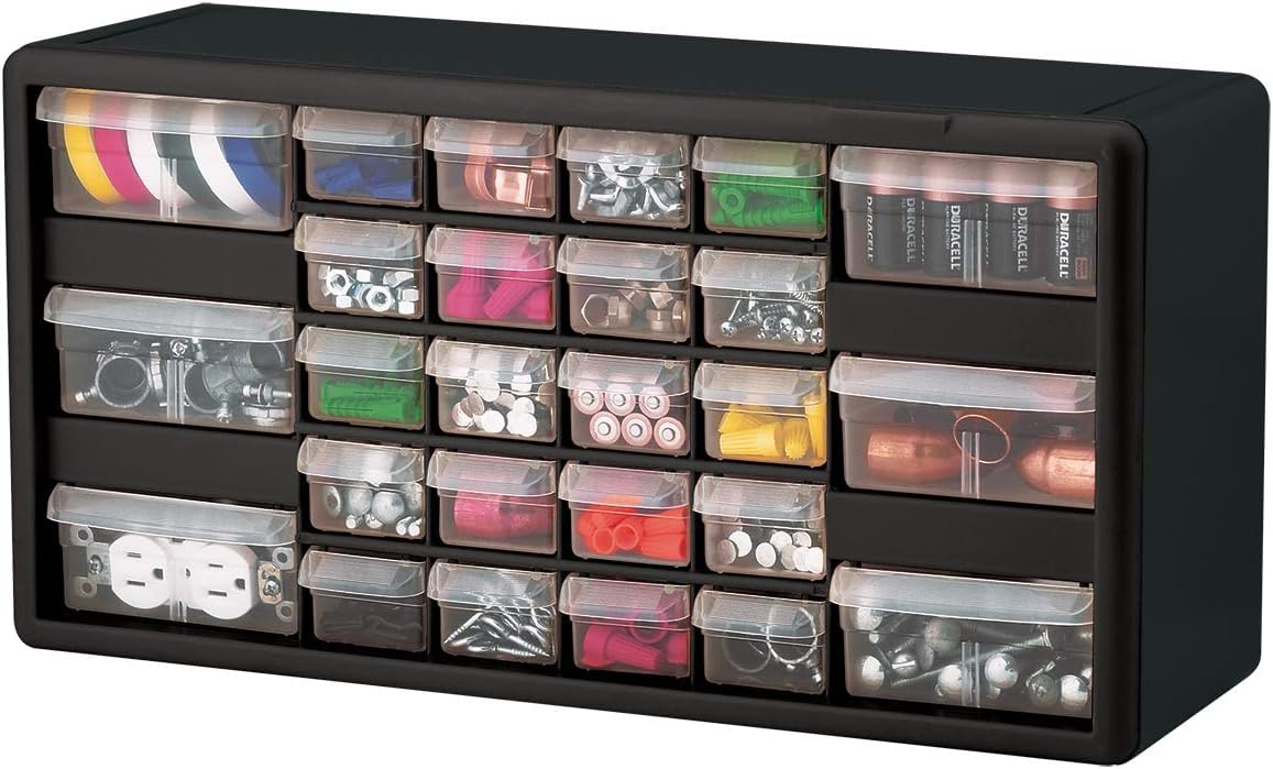 Akro-Mils 26-Drawer Plastic Drawer Storage Cabinet for Garage Organization, Bead Organizer, Building Bricks Storage, Teacher Toolbox, Makeup Organizer, 20-Inch W x 6-Inch D x 10-Inch H, 10126 Black image 10
