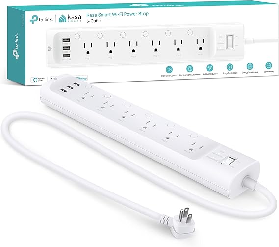 Kasa Smart Plug Power Strip HS300, Surge Protector with 6 Individually Controlled Smart Outlets and 3 USB Ports, Works with Alexa & Google Home, No Hub Required , White image 1