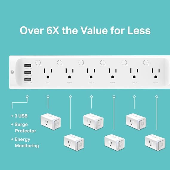 Kasa Smart Plug Power Strip HS300, Surge Protector with 6 Individually Controlled Smart Outlets and 3 USB Ports, Works with Alexa & Google Home, No Hub Required , White image 4