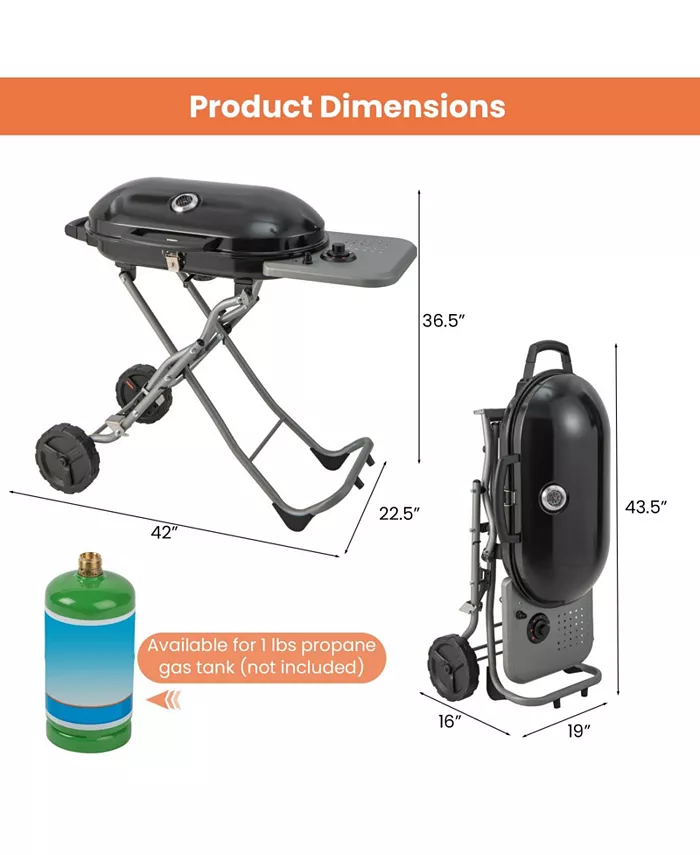 15000 BTU Portable Propane BBQ Grill with Wheels and Side Shelf Shipped and sold by Kuyotq image 2