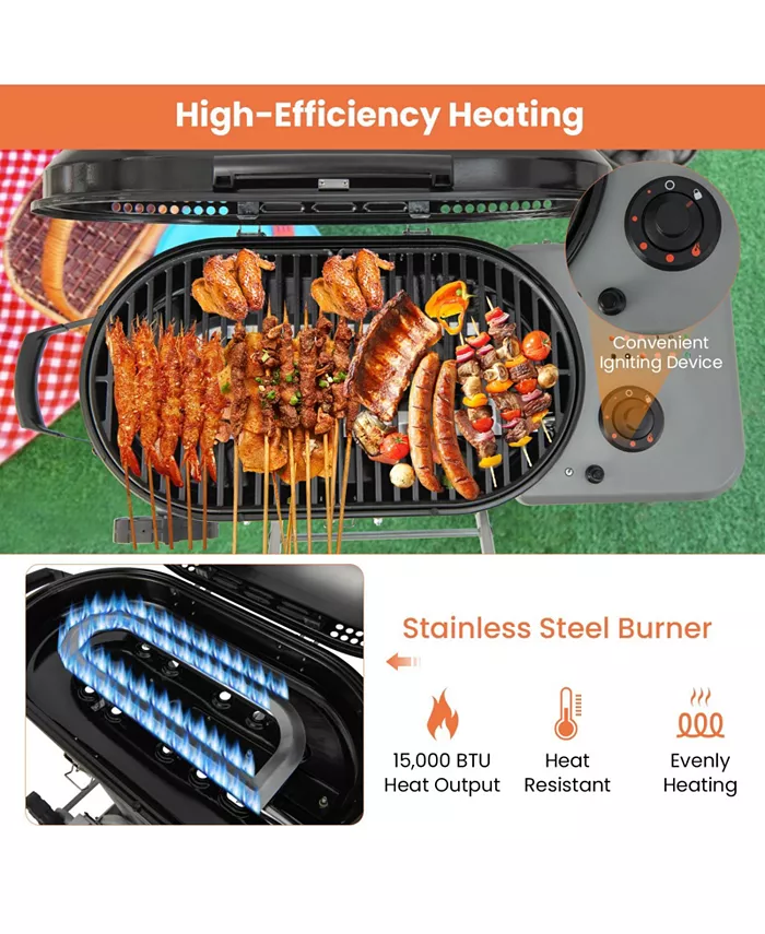 15000 BTU Portable Propane BBQ Grill with Wheels and Side Shelf Shipped and sold by Kuyotq image 5