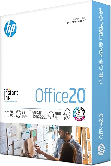 HP Papers | 8.5x11 Paper |Office 20 lb | 1 Ream - 500 Sheets | 92 Bright | Made in USA - FSC Certified | 112150R image 1