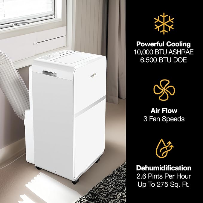 Whirlpool 10,000 BTU Portable Air Conditioner for Home with Dehumidifier, A/C Portable Air Conditioner for Apartment and Bedroom, 115V, AC for Small Rooms up to 275-Sq. Ft. with Remote in White image 5