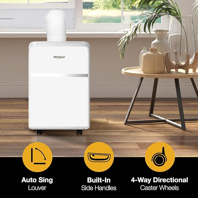 Whirlpool 10,000 BTU Portable Air Conditioner for Home with Dehumidifier, A/C Portable Air Conditioner for Apartment and Bedroom, 115V, AC for Small Rooms up to 275-Sq. Ft. with Remote in White image 6