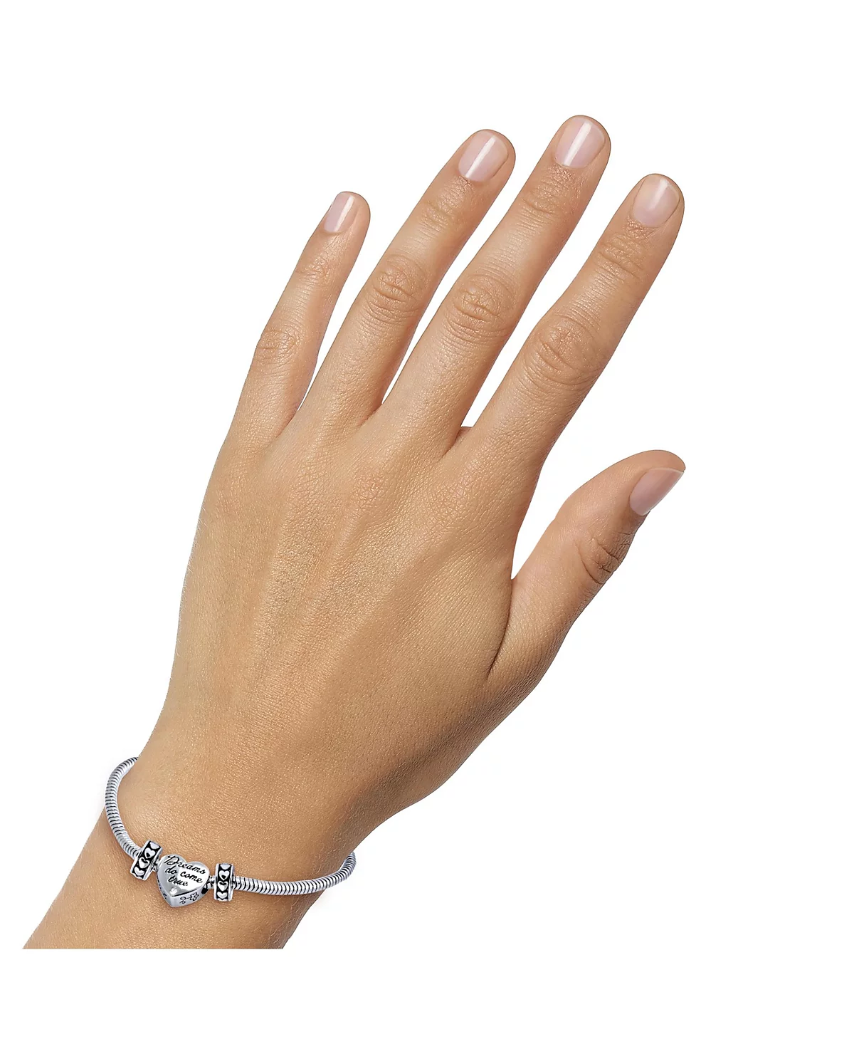 Disney Stainless Steel Heart Bead Charm 2 Stoppers Small and Medium Starter Bracelet, 7.5 image 3