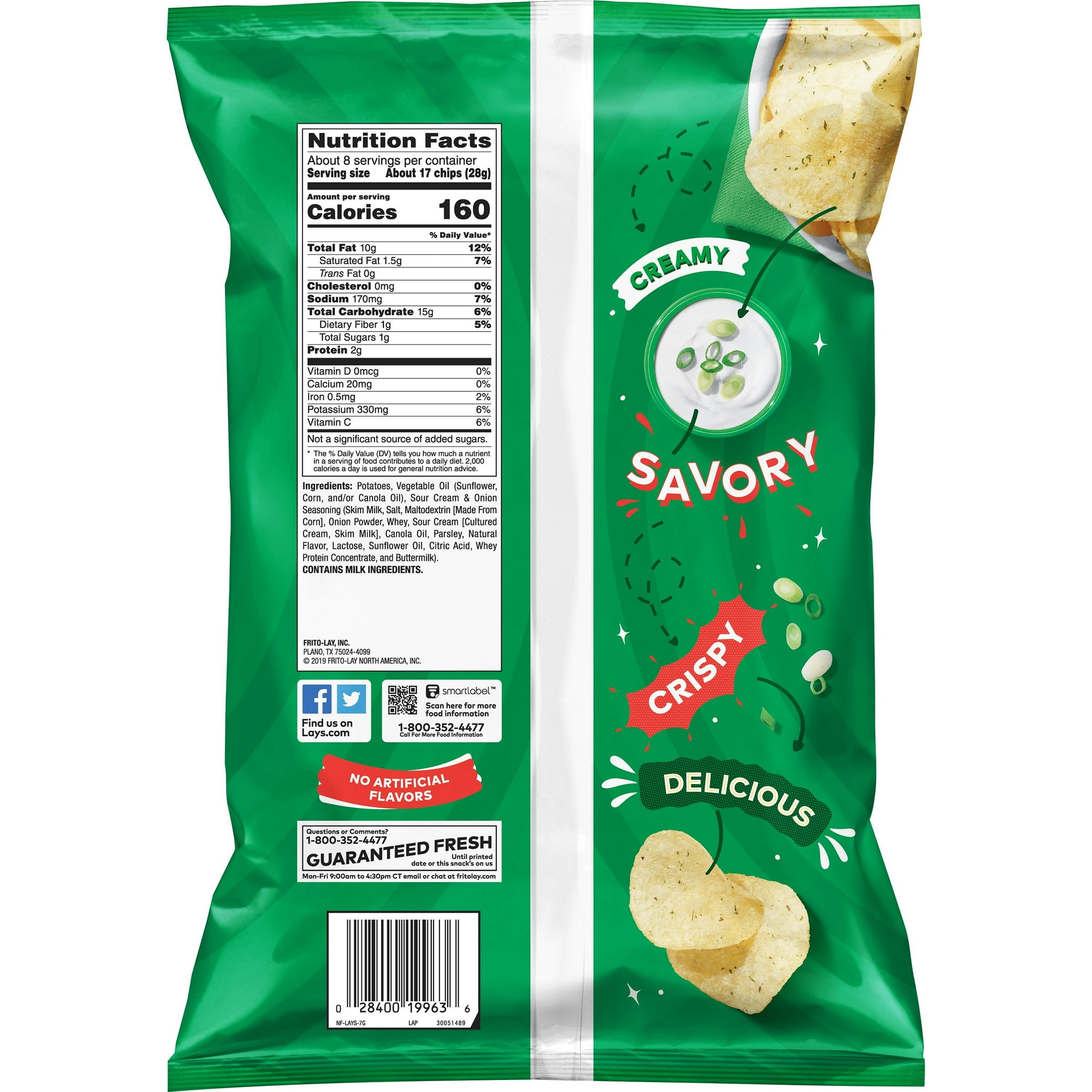 Lay's Sour Cream & Onion Flavor Potato Chips, 7.75 oz Bag image 2