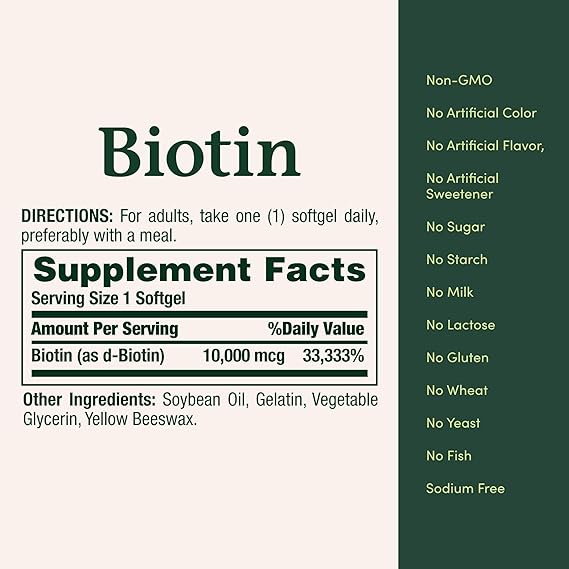 Nature's Bounty Biotin Hair Skin and Nails Vitamins, Supports Healthy Hair, Skin and Nails, 10,000 mcg, 120 Softgels (Pack of 1) image 5