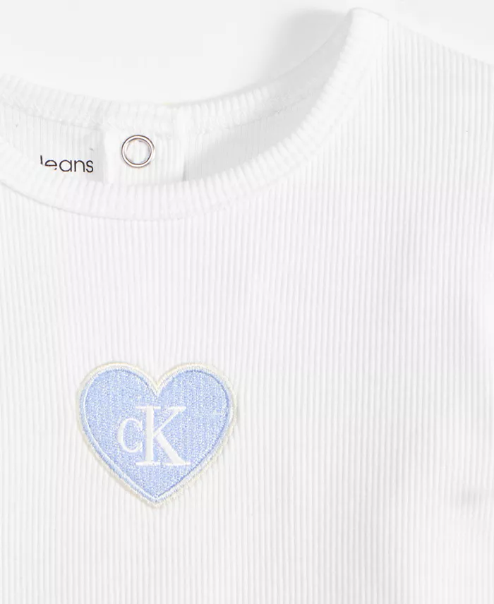 Baby Girls Ribbed Logo Bodysuit & Denim Skirt, 2 Piece Set image 3