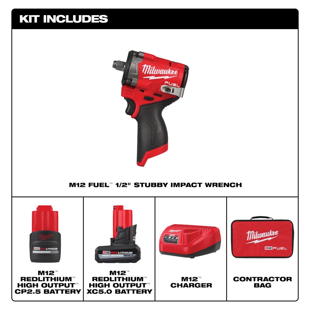 Milwaukee 2563-22 M12 FUEL Stubby 1/2" Impact Wrench Kit image 2