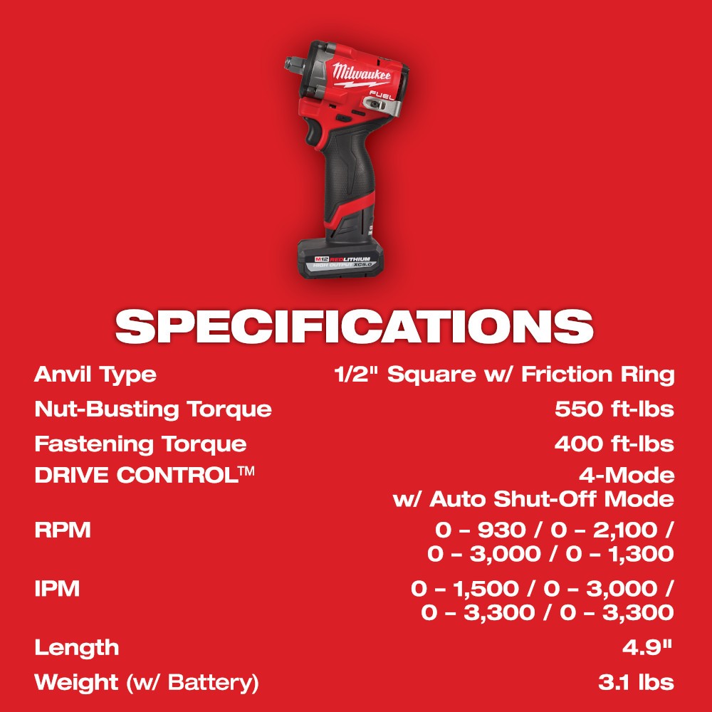 Milwaukee 2563-22 M12 FUEL Stubby 1/2" Impact Wrench Kit image 7