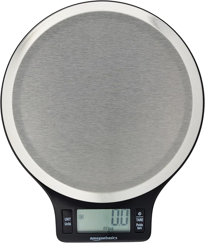Amazon Basics Digital Kitchen Scale with LCD Display, Batteries Included, Weighs up to 11 pounds, Black and Stainless Steel image 1