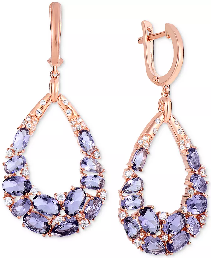 Purple & White Cubic Zirconia Teardrop Drop Earrings in 14k Rose Gold-Plated Sterling Silver image 1