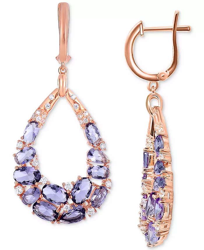Purple & White Cubic Zirconia Teardrop Drop Earrings in 14k Rose Gold-Plated Sterling Silver image 2