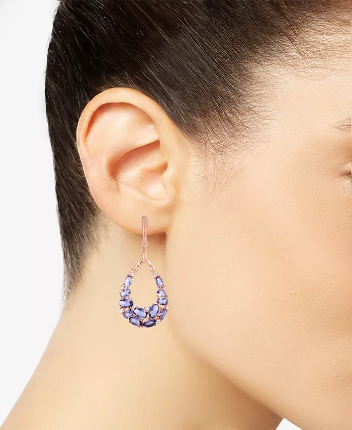 Purple & White Cubic Zirconia Teardrop Drop Earrings in 14k Rose Gold-Plated Sterling Silver image 3