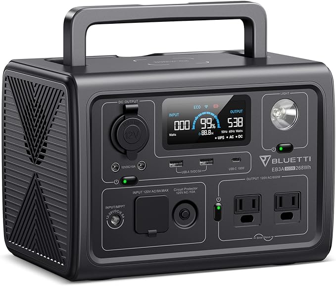 BLUETTI Solar Generator EB3A, 268Wh LiFePO4 Battery Backup w/ 2 600W (1200W Surge) AC Outlets, Recharge from 0-80% in 30 Min., LFP Backup for Outdoor Camping, Trip, Power Outage image 1