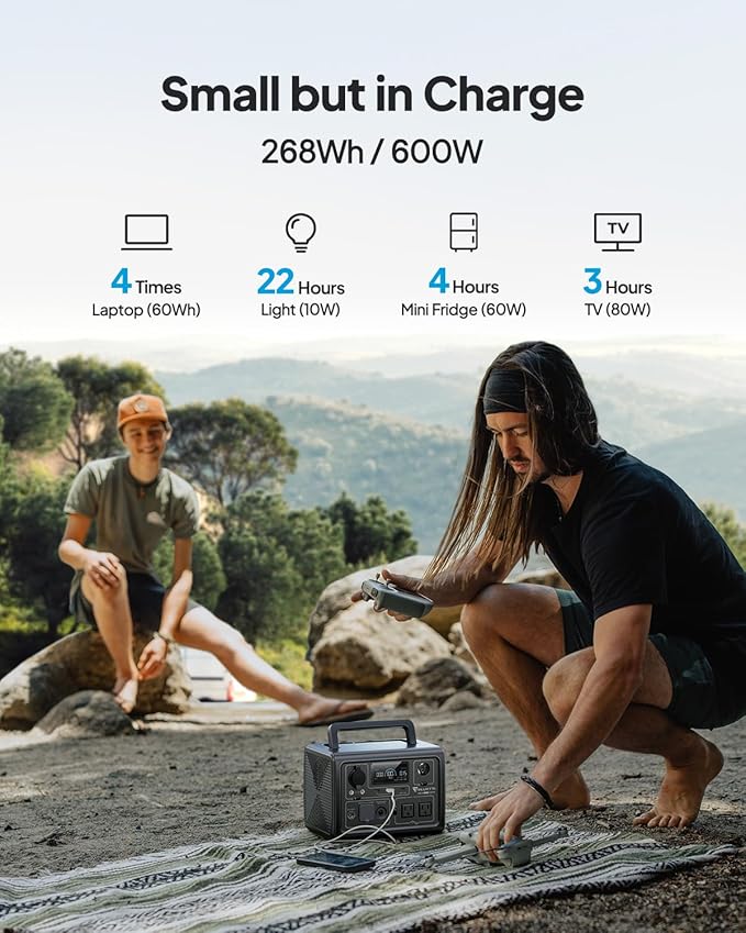 BLUETTI Solar Generator EB3A, 268Wh LiFePO4 Battery Backup w/ 2 600W (1200W Surge) AC Outlets, Recharge from 0-80% in 30 Min., LFP Backup for Outdoor Camping, Trip, Power Outage image 2