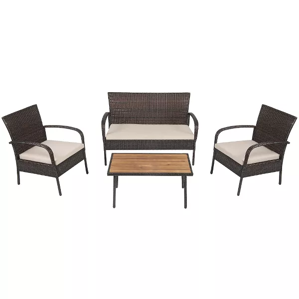 Costway 4PCS Patio Rattan Furniture Set Outdoor Conversation Set Coffee Table w/Cushions image 9