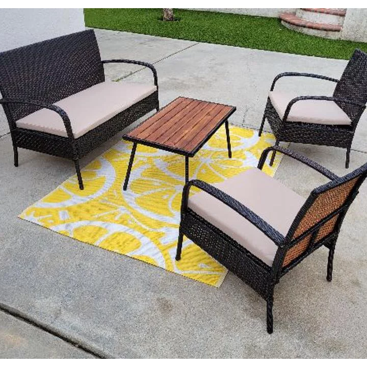 Costway 4PCS Patio Rattan Furniture Set Outdoor Conversation Set Coffee Table w/Cushions image 10