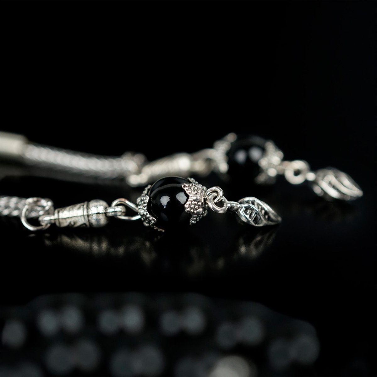 Muslim Prayer Beads - Black Obsidian Stone Beads Islamic Rosary image 2