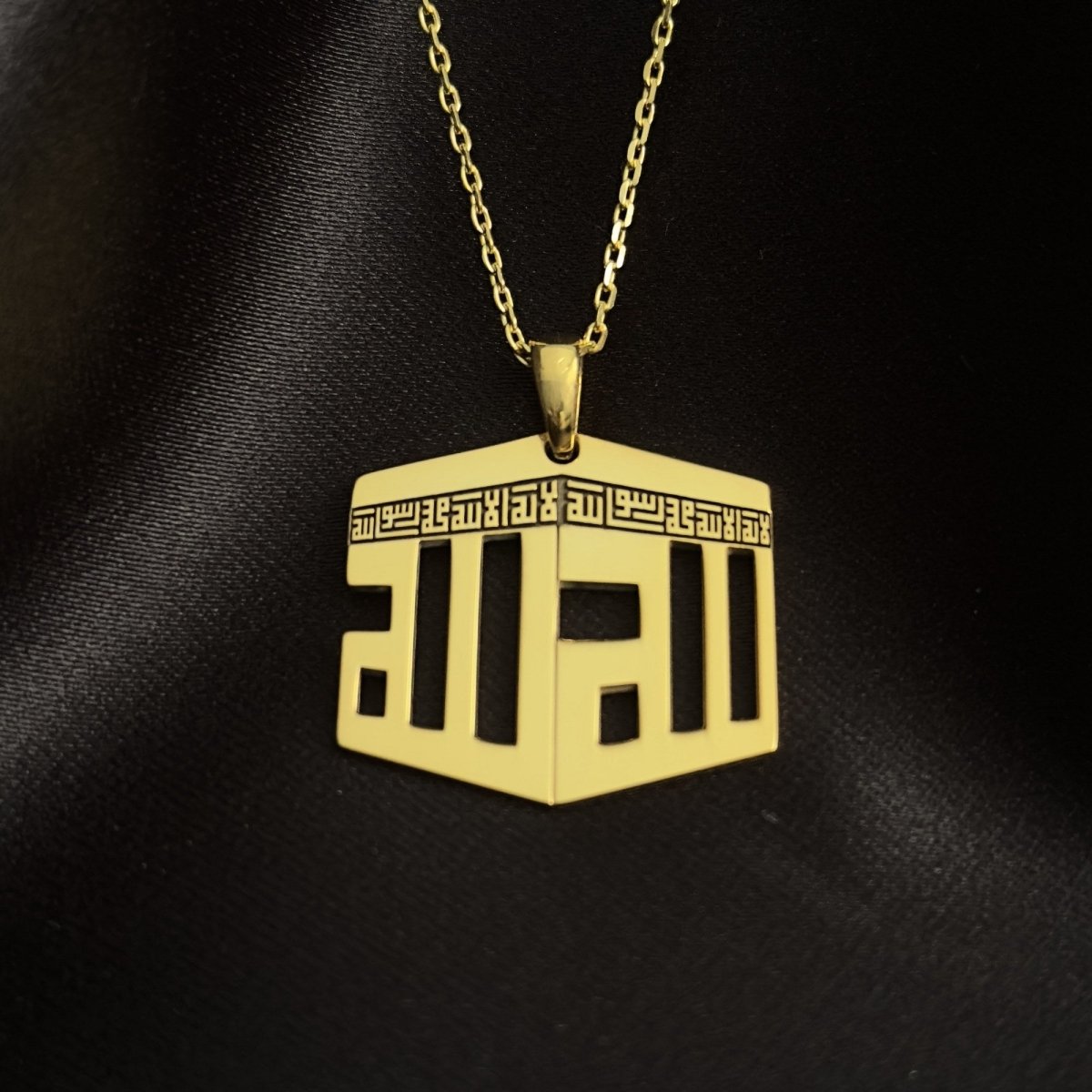 3D Kaaba Design Islamic Necklace - 18K Gold Plated Silver Pendant image 1