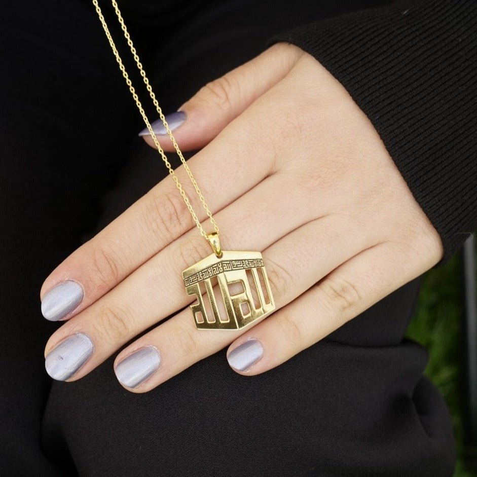 3D Kaaba Design Islamic Necklace - 18K Gold Plated Silver Pendant image 4