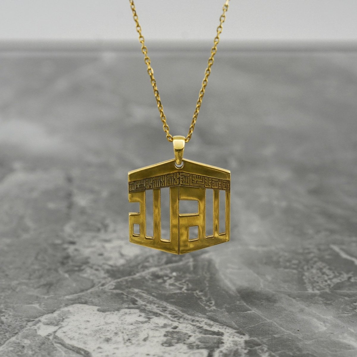 3D Kaaba Design Islamic Necklace - 18K Gold Plated Silver Pendant image 5