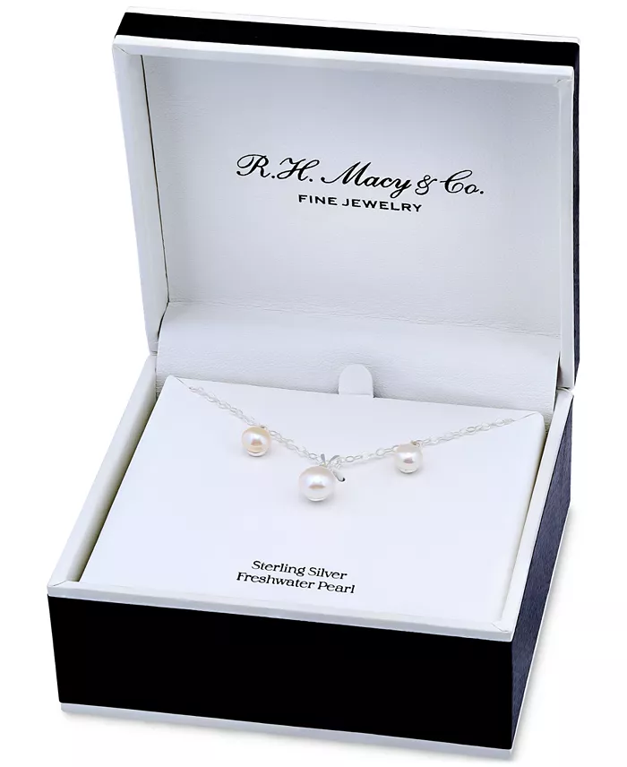 2-Piece Set Dyed Black Pearl (6mm) & White Topaz Accent Pendant Necklace & Matching Stud Earrings in Sterling Silver (Also in White & Dyed Pink Cultured Freshwater Pearl) image 1