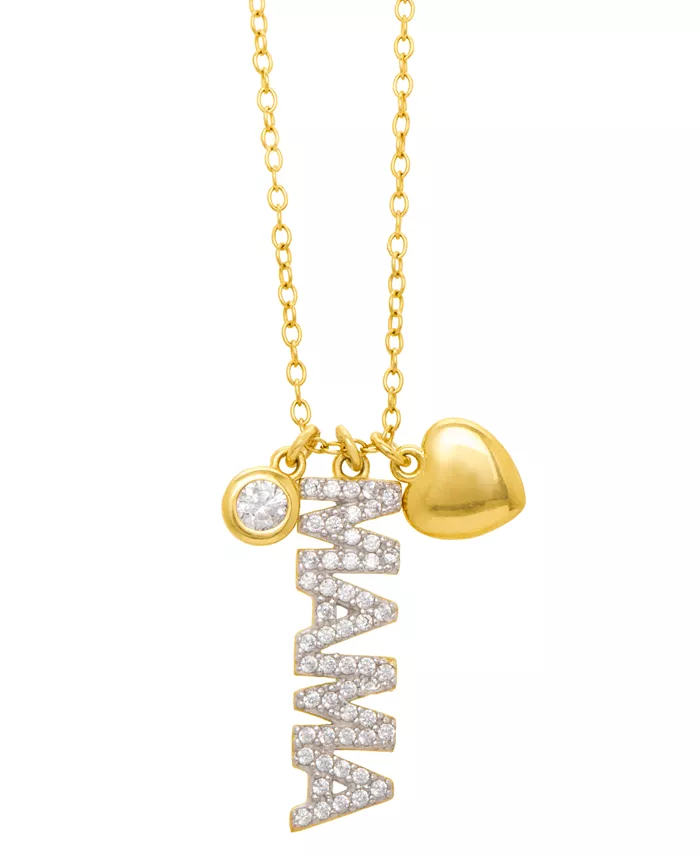  Lab Grown White Sapphire Mama Multi-Charm 18" Pendant Necklace (3/8 ct. t.w.) in 14k Gold over Sterling Silver image 1