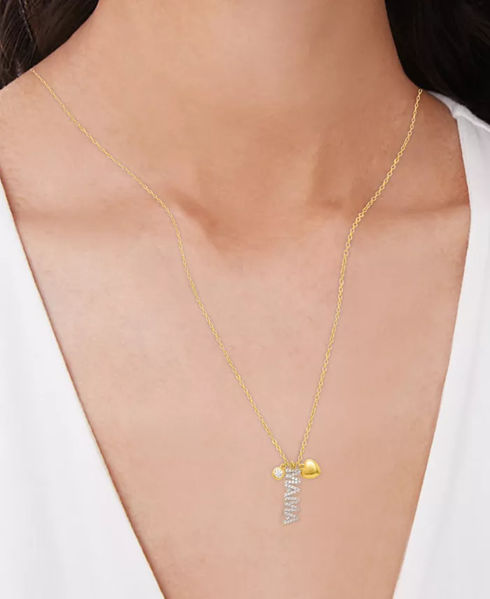  Lab Grown White Sapphire Mama Multi-Charm 18" Pendant Necklace (3/8 ct. t.w.) in 14k Gold over Sterling Silver image 2
