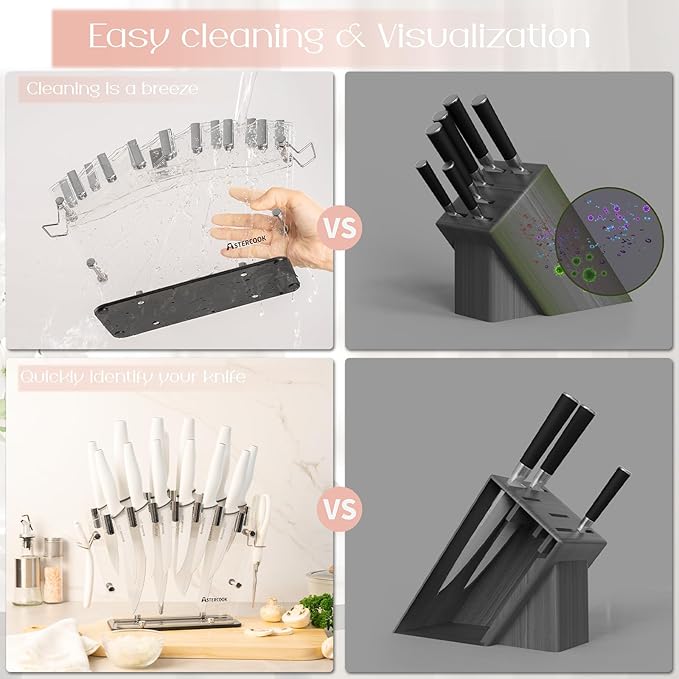 Astercook Knife Set for Kitchen with Block and Sharpener 22 Piece Kitchen Knives Sharp Blade Dishwasher Safe Knife Block Set with Ergonomic Handle, Elegant White image 4