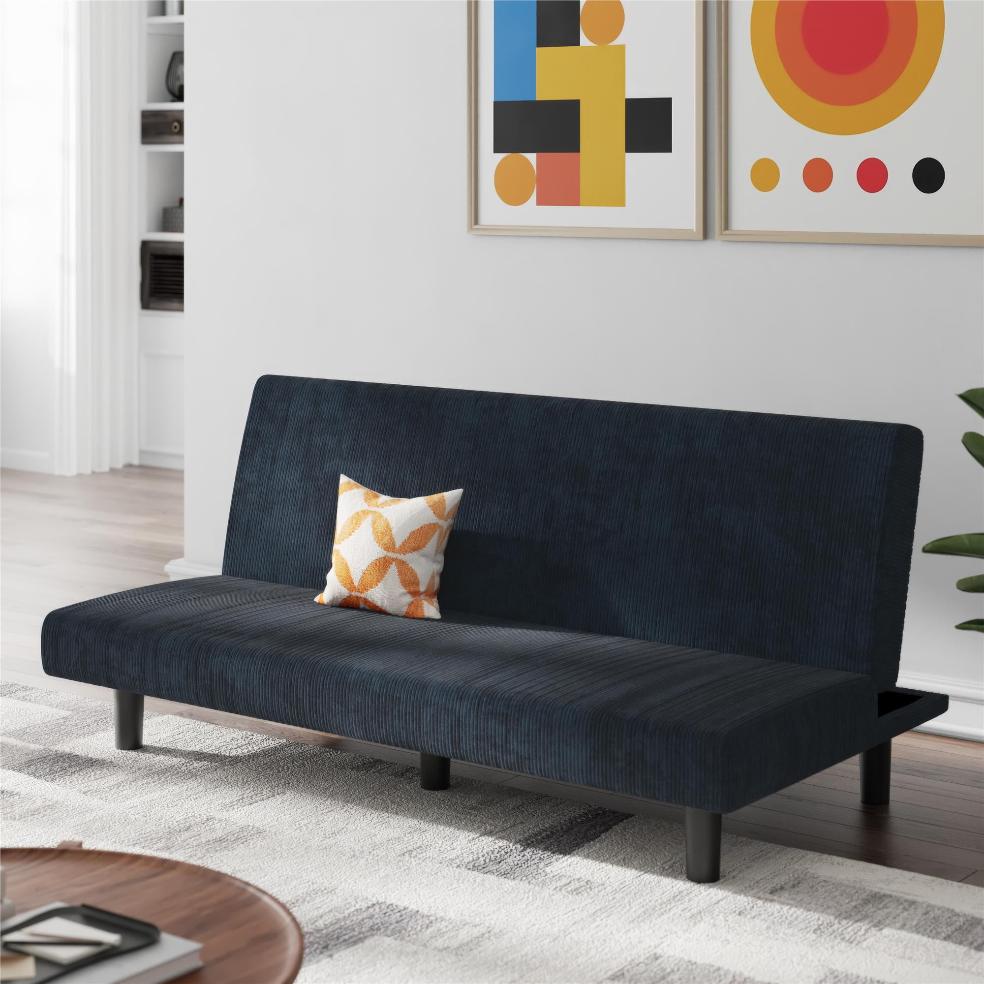 DHP Kelra 67.5" Armless Mid-Century Futon Sofa Bed, Blue Corduroy image 2