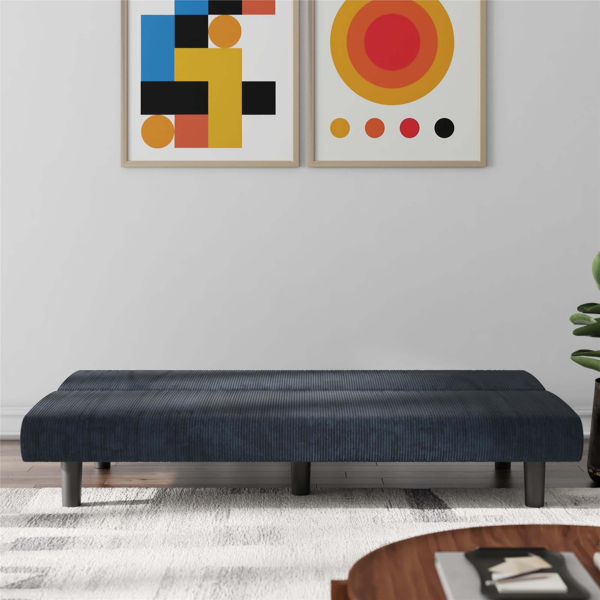 DHP Kelra 67.5" Armless Mid-Century Futon Sofa Bed, Blue Corduroy image 3
