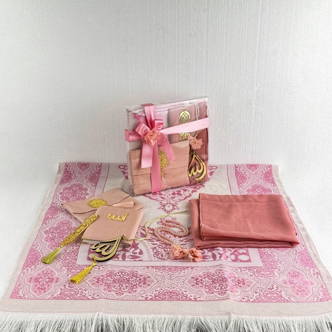 Prayer Rug Mat, Rose Color Prayer Set - Islamic Gift image 1