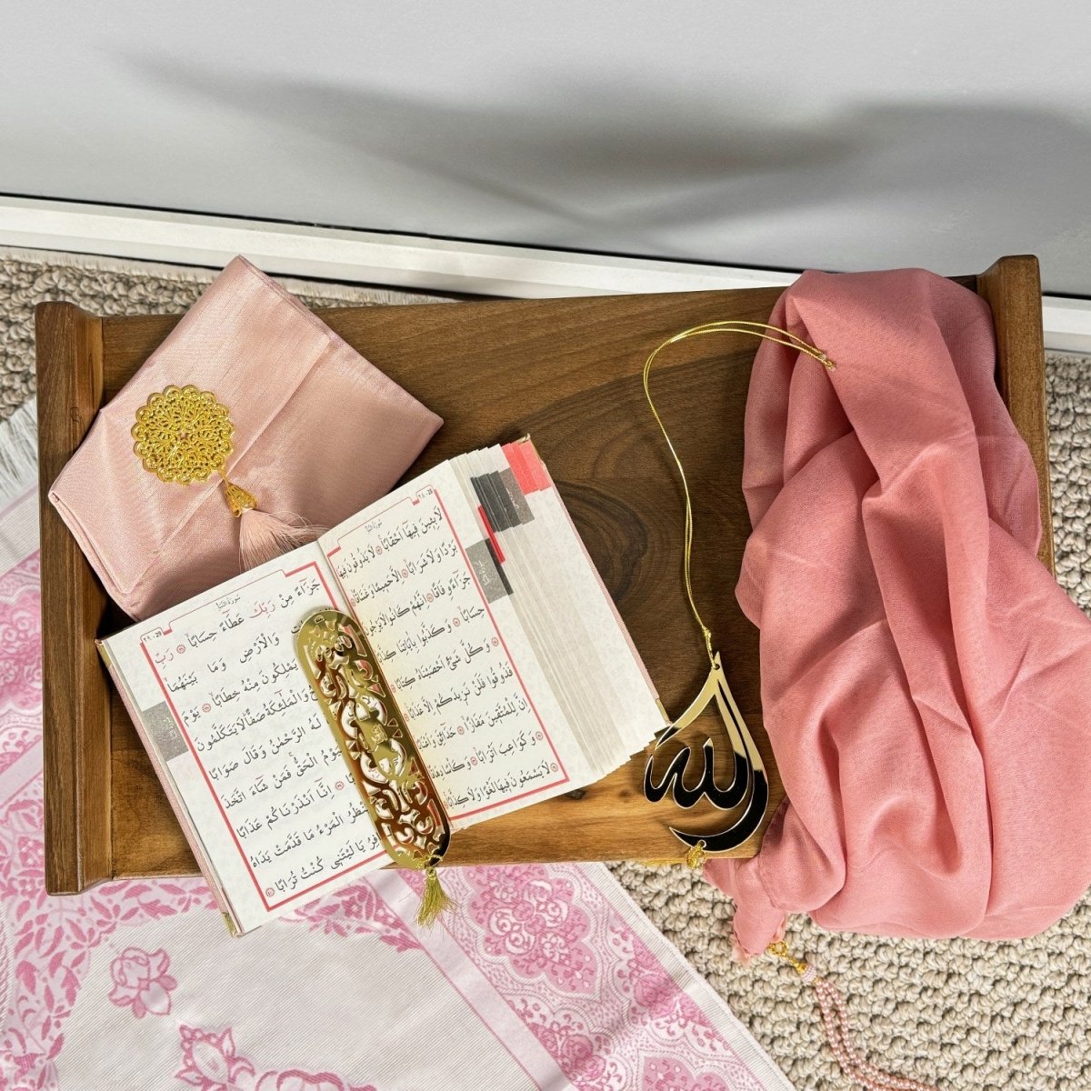 Prayer Rug Mat, Rose Color Prayer Set - Islamic Gift image 12
