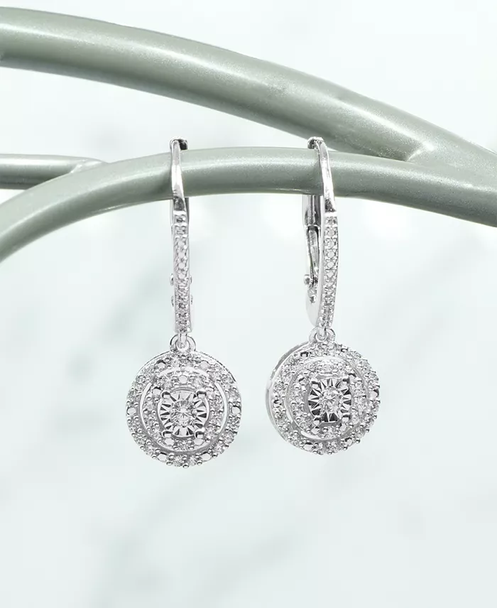 Diamond Circle Leverback Drop Earrings (1/4 ct. tw) in Sterling Silver, Created for Macy's image 4